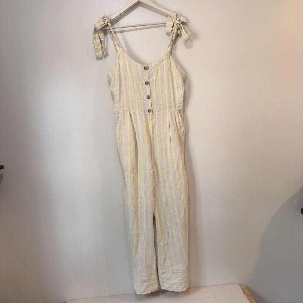LOFT Beach Jumpsuit Linen Blend Striped Beach Boho Chic Coastal Minimal Medium
